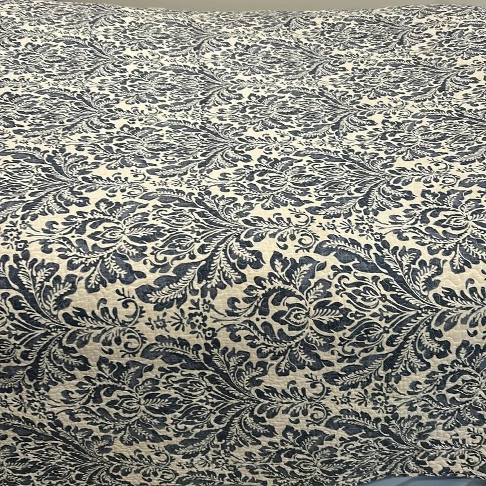 Queen sized reversible blue and white quilt/coverlet